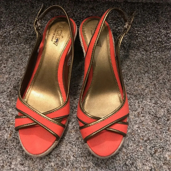 J. Crew lucaya coral linen & bronze metallic shoes - Picture 1 of 6